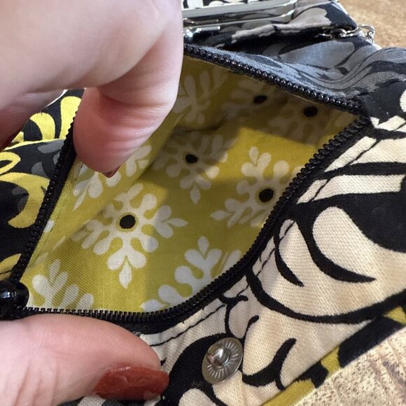 Vera Bradley Turnlock Wallet Baroque Floral Pattern Black Yellow Gray - Picture 9 of 12